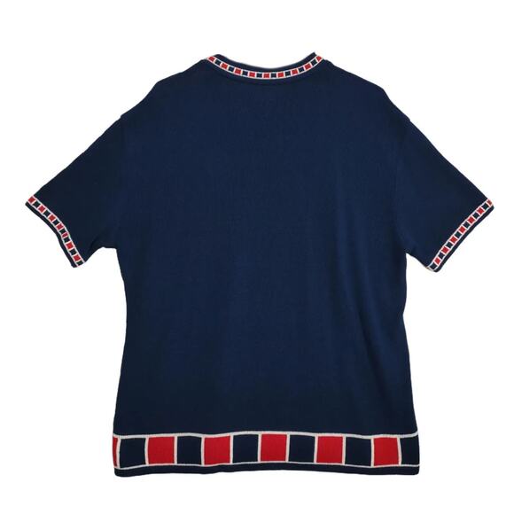 Vtg Southern Lady Women's L Nautical Flag Anchor Navy Sweater Knit Top Maritime - Picture 2 of 5